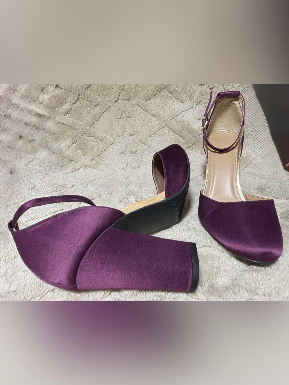 A New Day Purple Satin Ankle Strap Block Heels